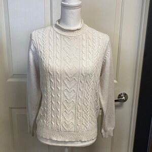 Studio Works Women's Cotton Cream Cable Knit Sweater size Medium machine wash
